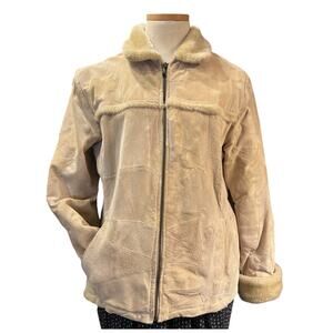 Vtg 90s Leather Works Suede Penny Lane Coat Size M Blonde Faux Fur Western 70s